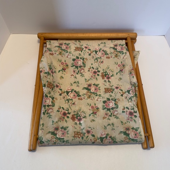 Vintage Folding Basket Knitting Yarn Caddy, Wood Frame With Fabric, Floral Azar - Picture 11 of 13